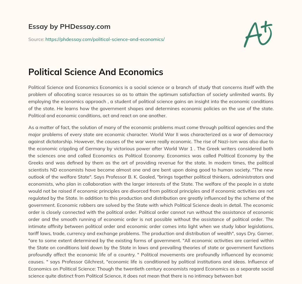 Political Science And Economics essay