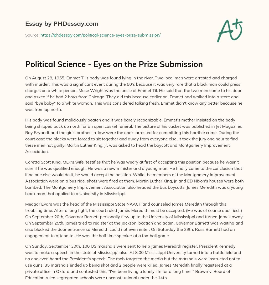 Political Science – Eyes on the Prize Submission essay