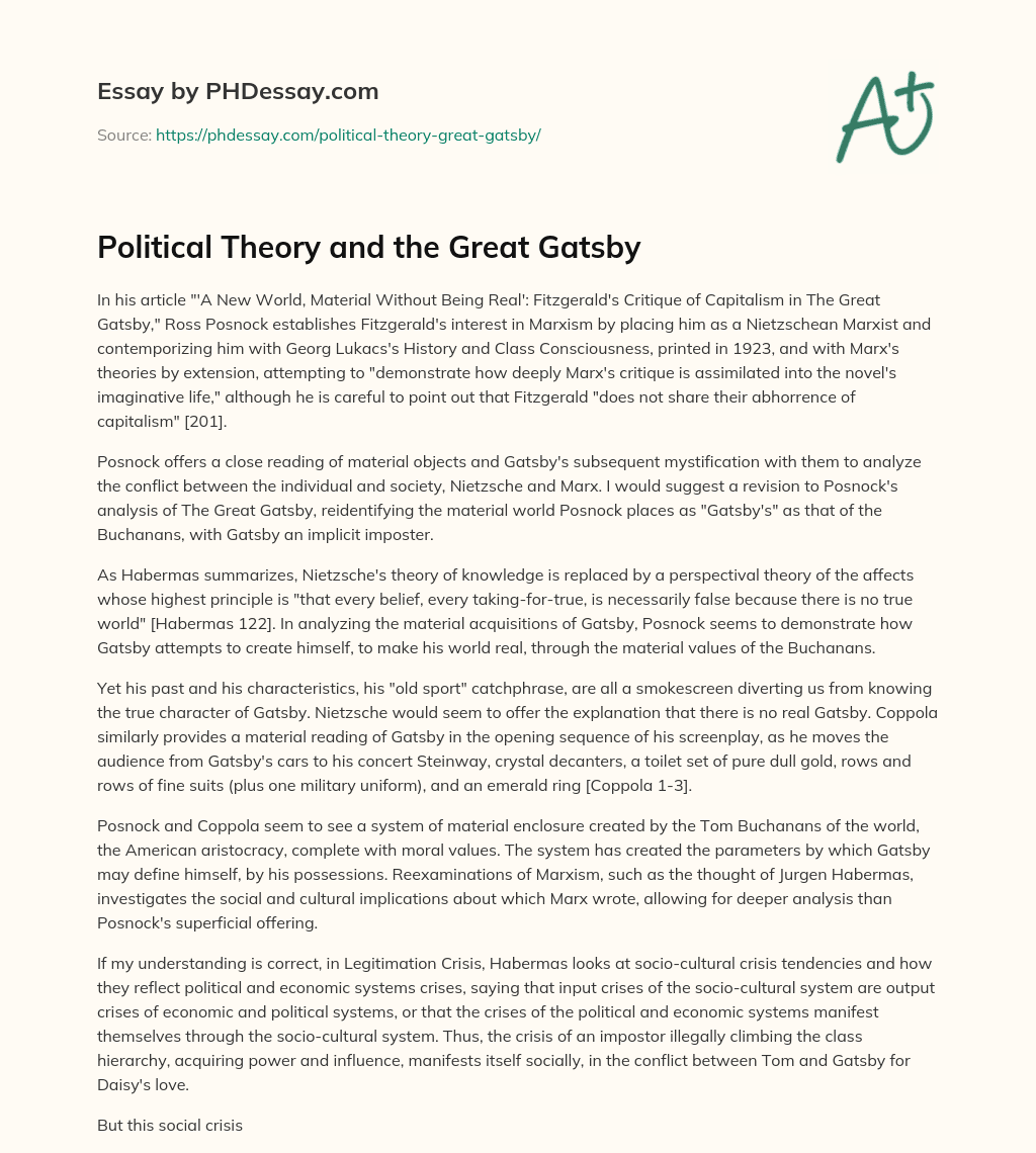 Political Theory and the Great Gatsby essay