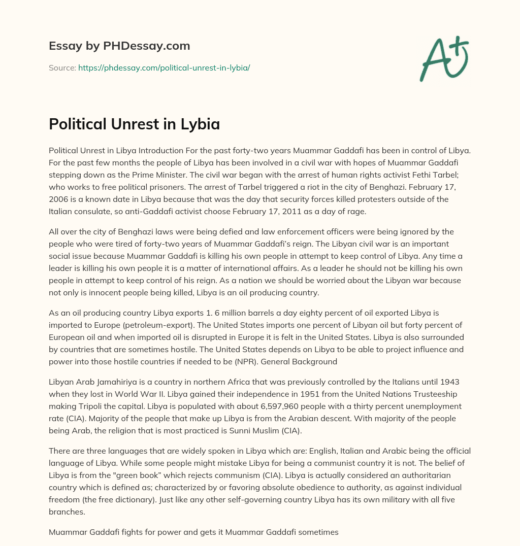Political Unrest in Lybia essay