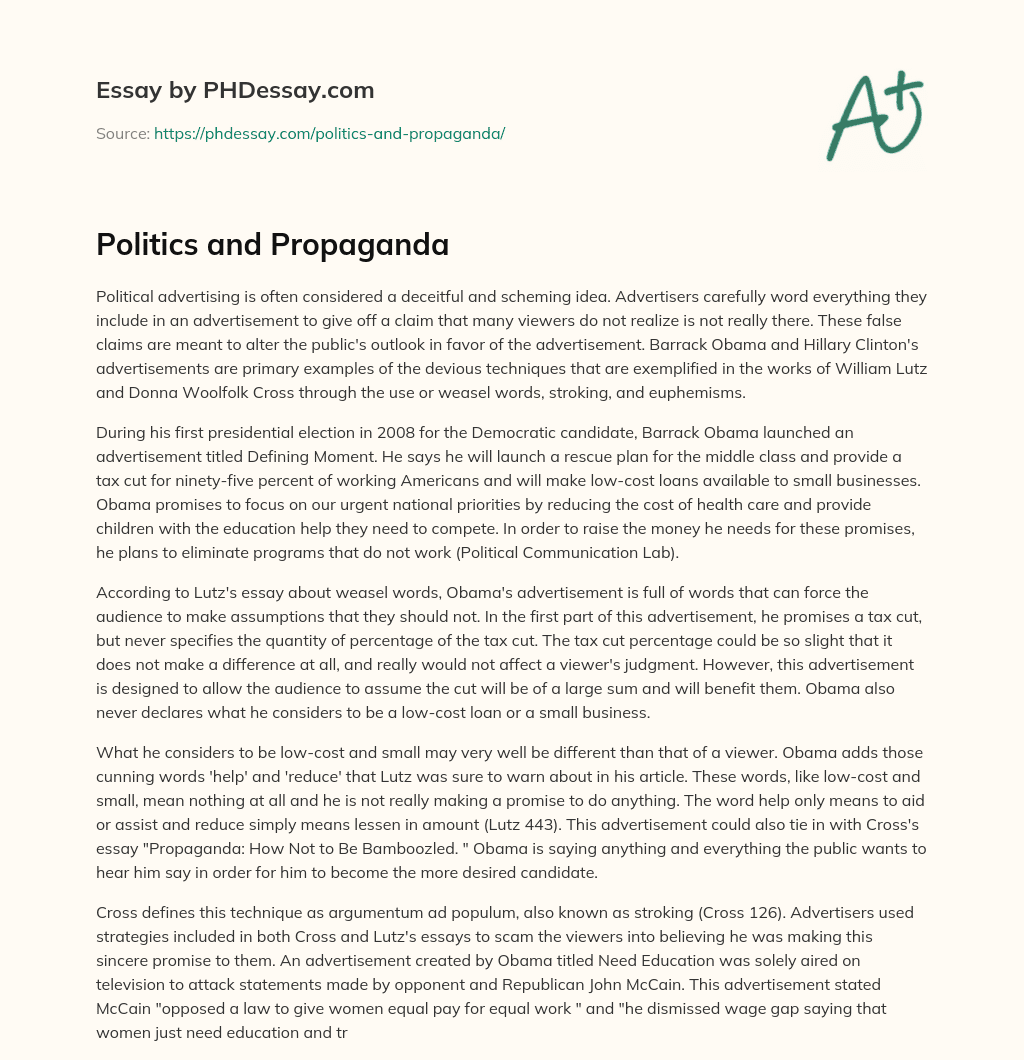 Politics and Propaganda essay