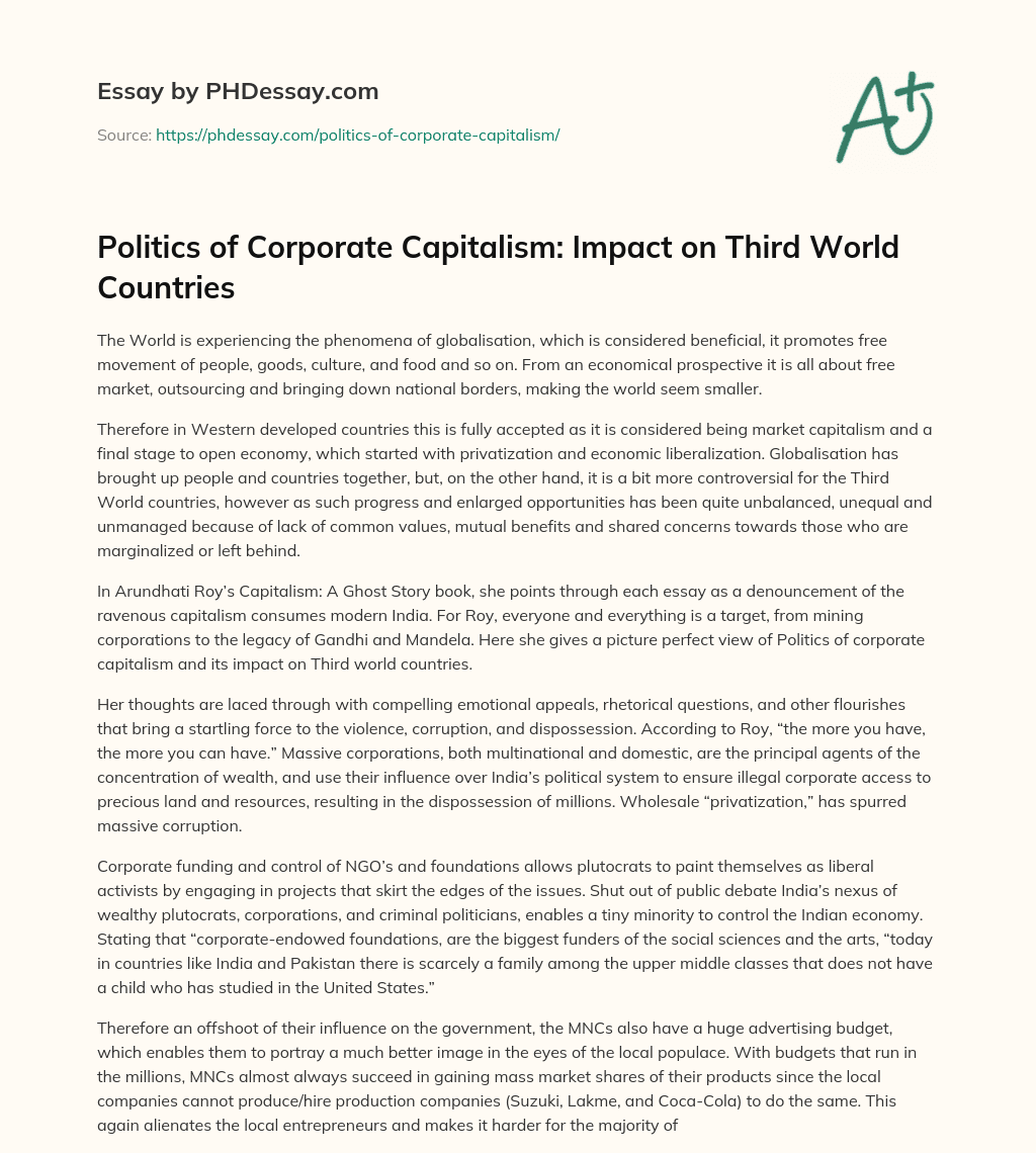 Politics of Corporate Capitalism: Impact on Third World Countries essay