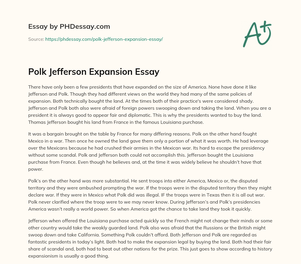 Polk Jefferson Expansion Essay essay