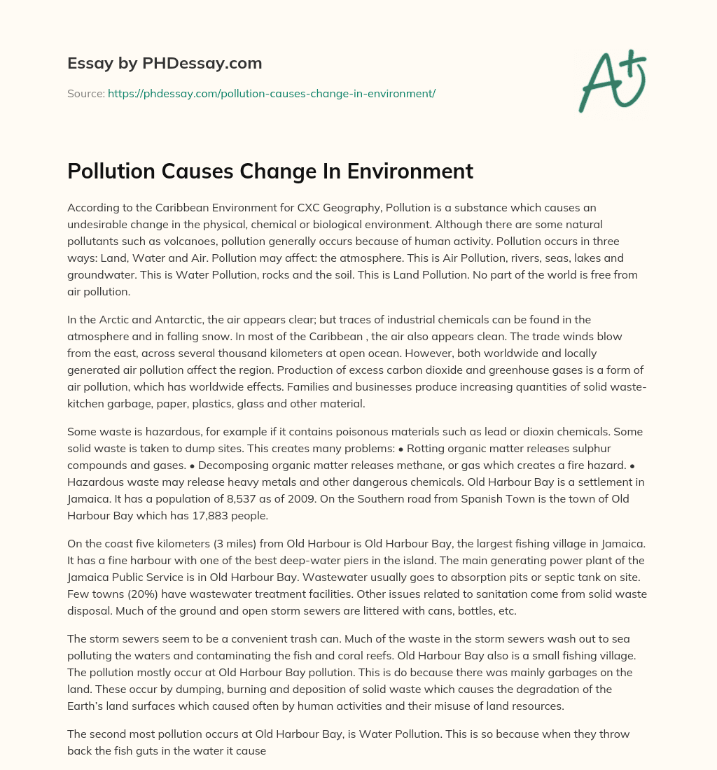 Pollution Causes Change In Environment essay
