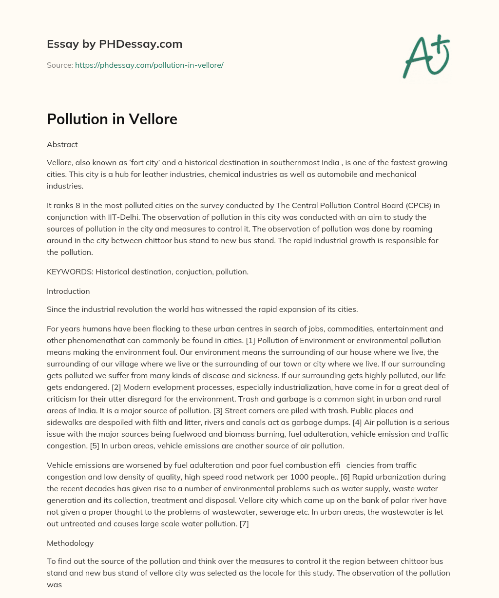 Pollution in Vellore essay