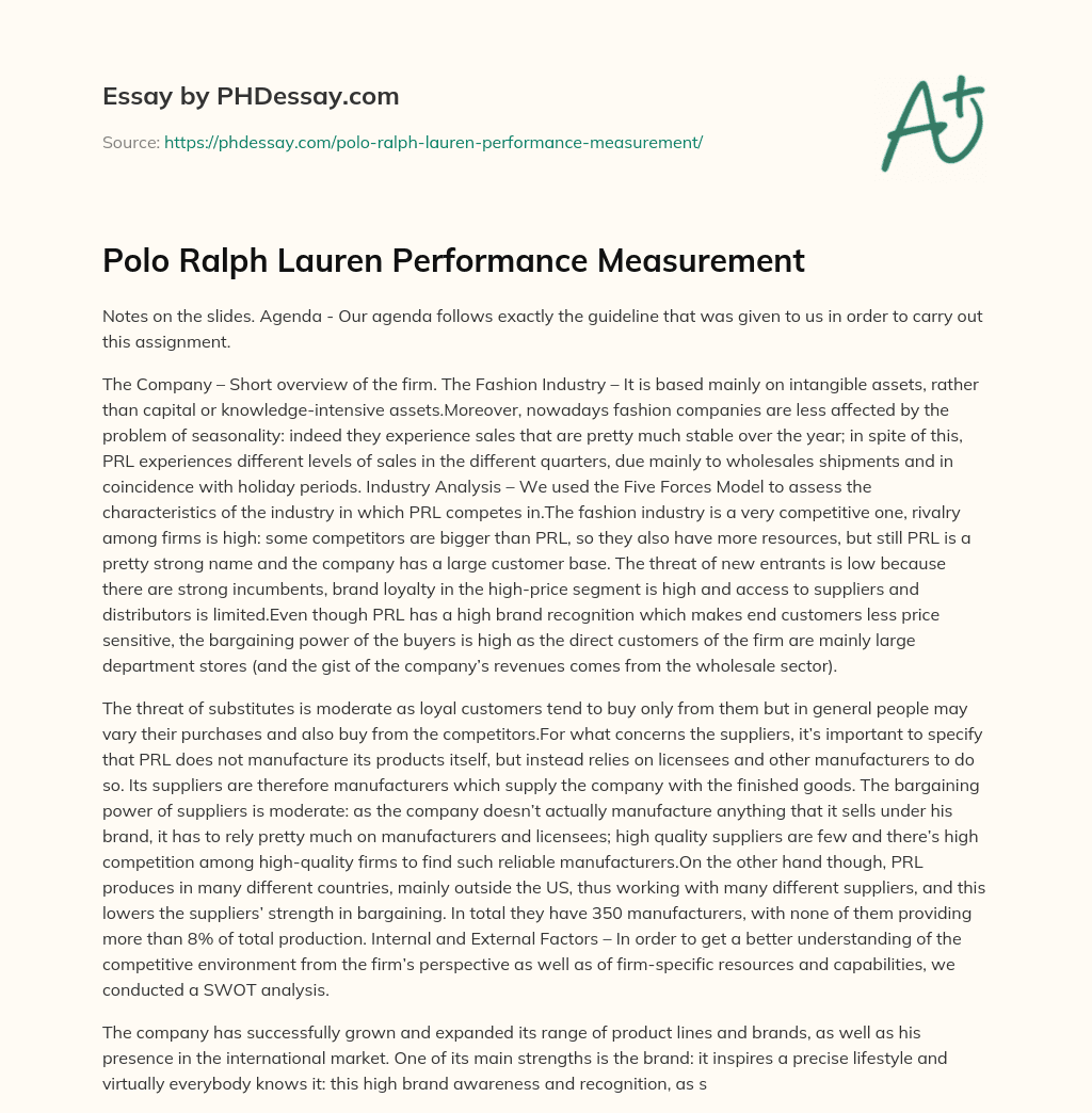 Polo Ralph Lauren Performance Measurement essay