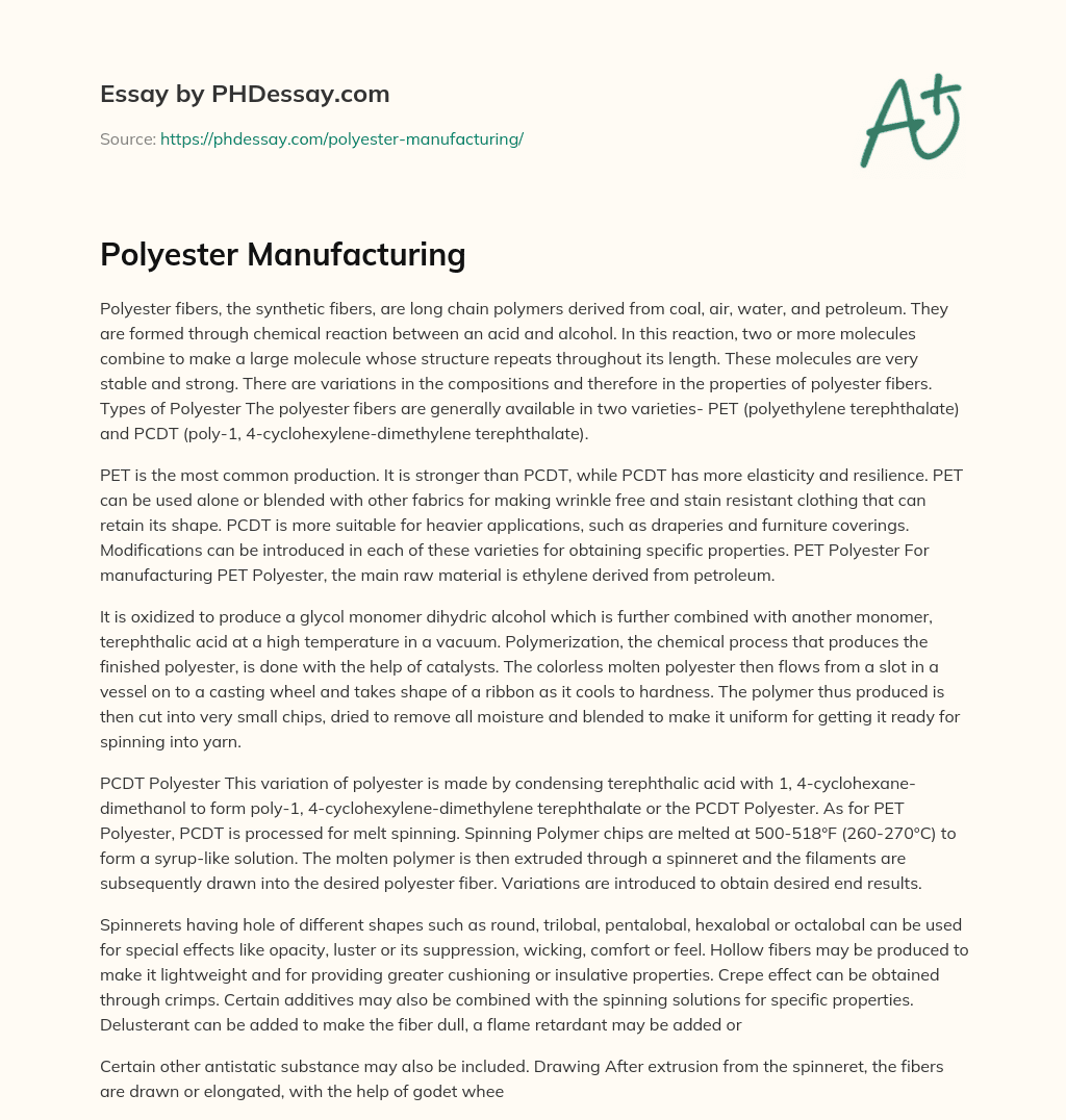 Polyester Manufacturing essay