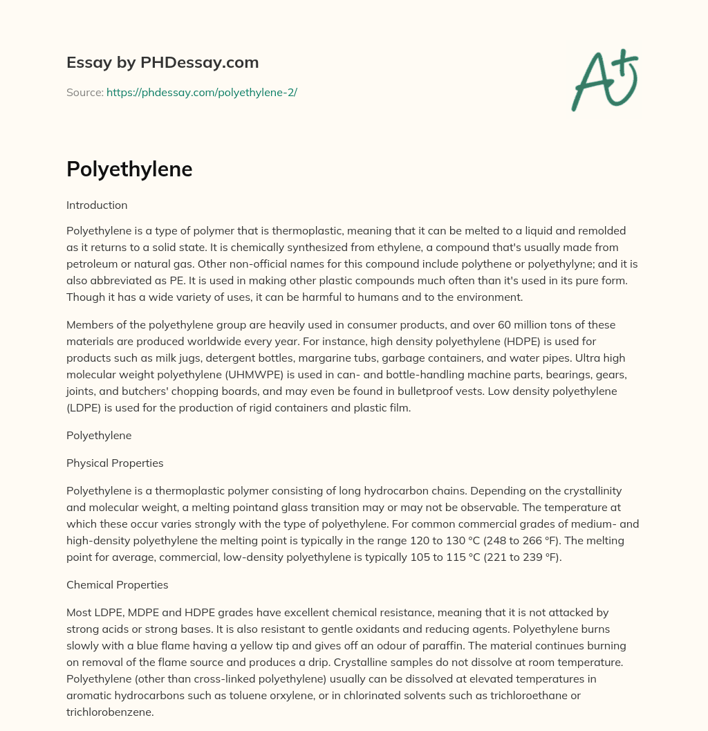 Polyethylene: Properties, Uses, and Environmental Impact essay