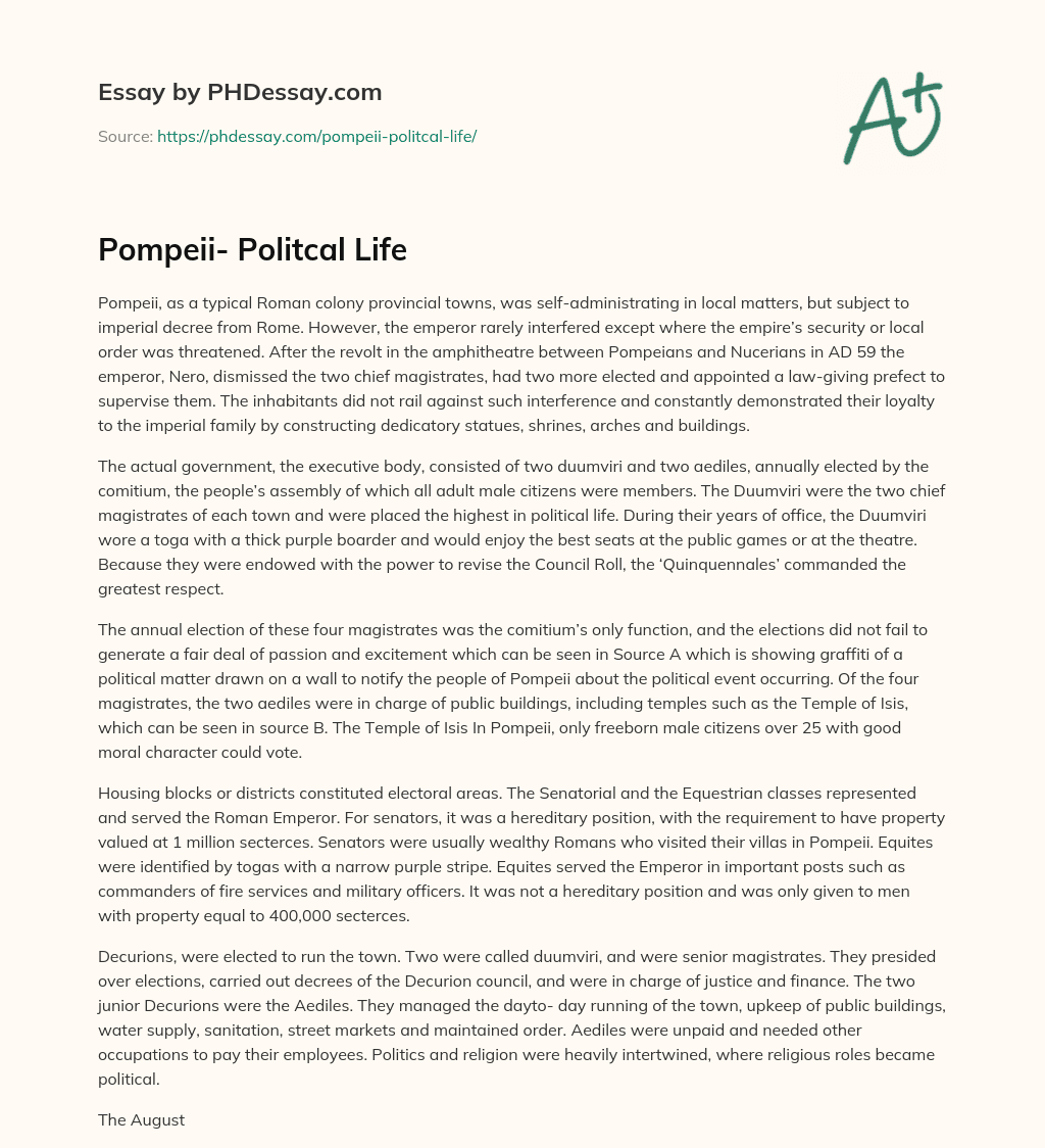 Pompeii- Politcal Life essay