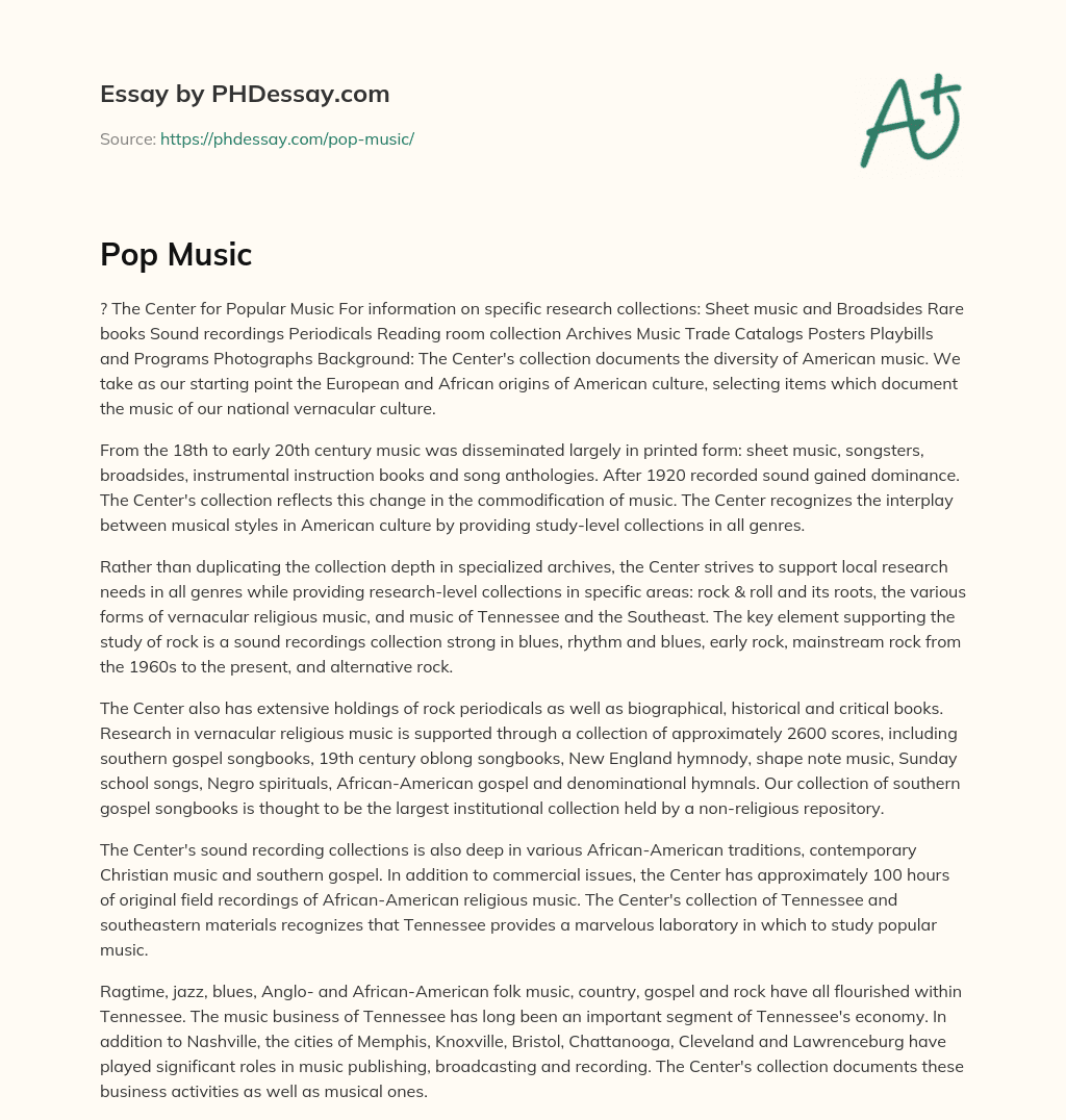 The Center for Popular Music’s Collection of American Music and Research Collections essay