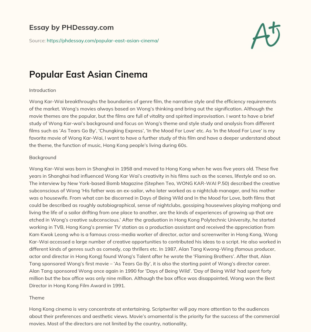 Popular East Asian Cinema essay