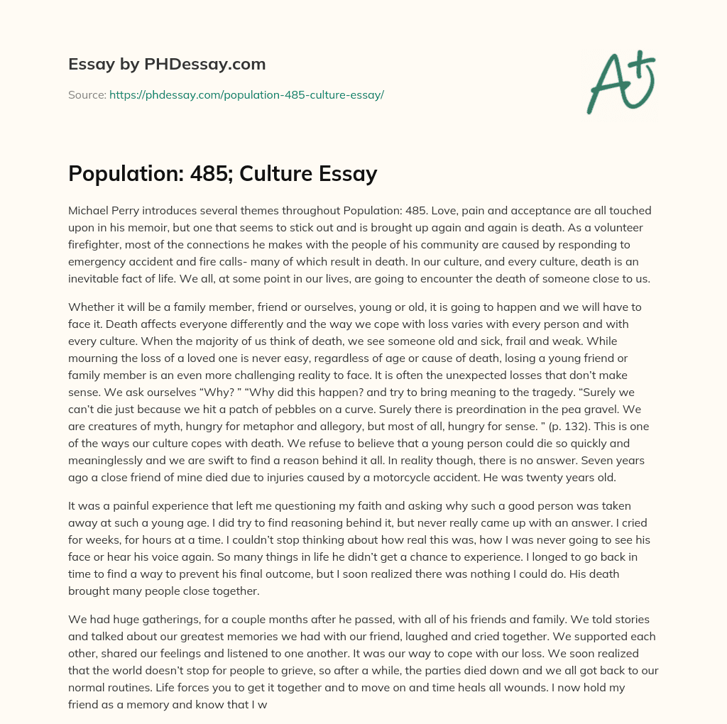 Population: 485; Culture Essay essay