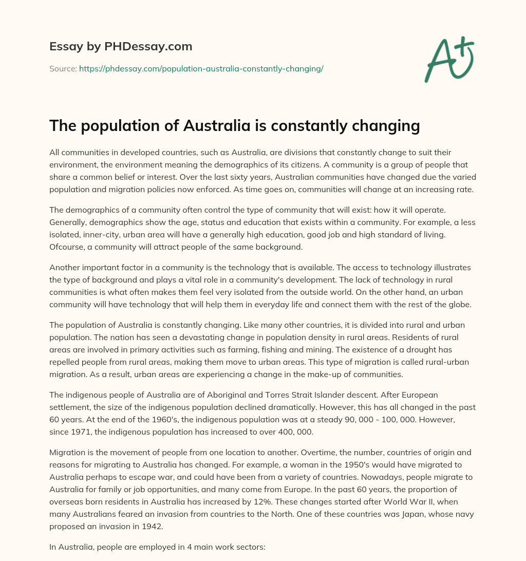 The population of Australia is constantly changing essay