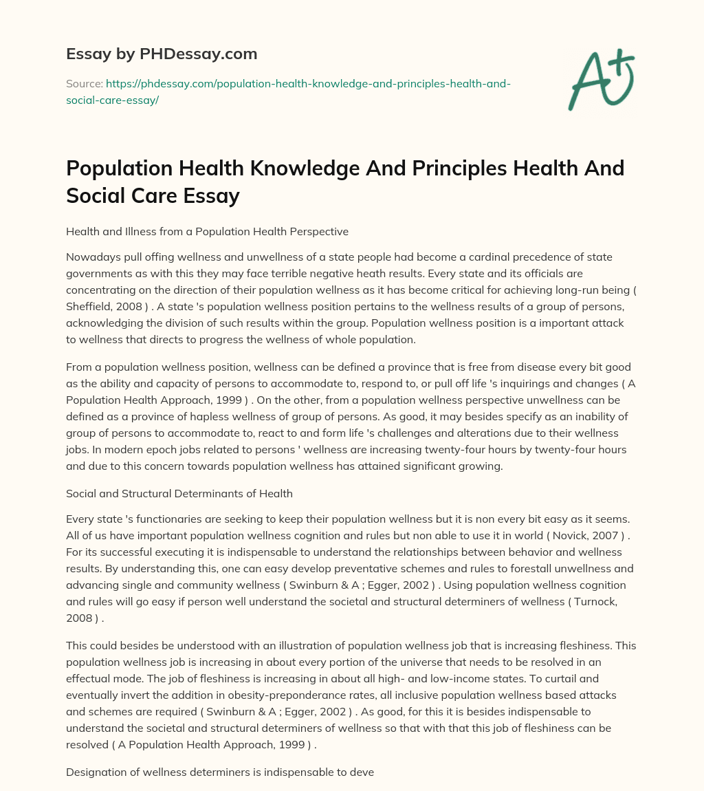 Population Health Knowledge And Principles Health And Social Care Essay essay