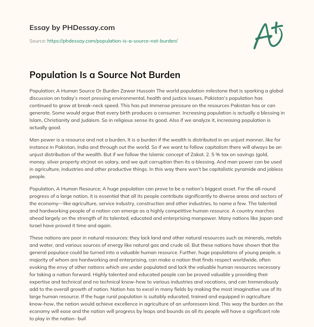 Population Is a Source Not Burden essay