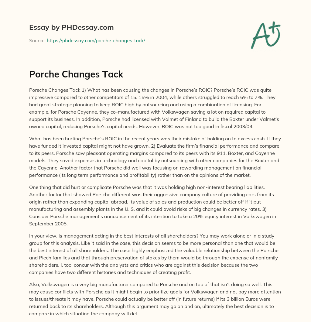 Porche Changes Tack essay