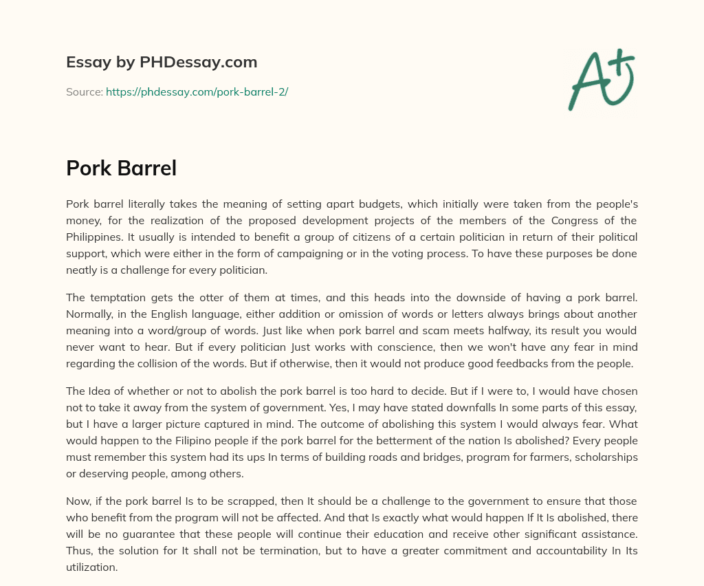 Pork Barrel (400 Words)