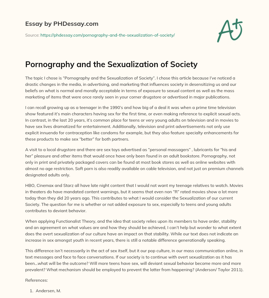 Pornography and the Sexualization of Society essay