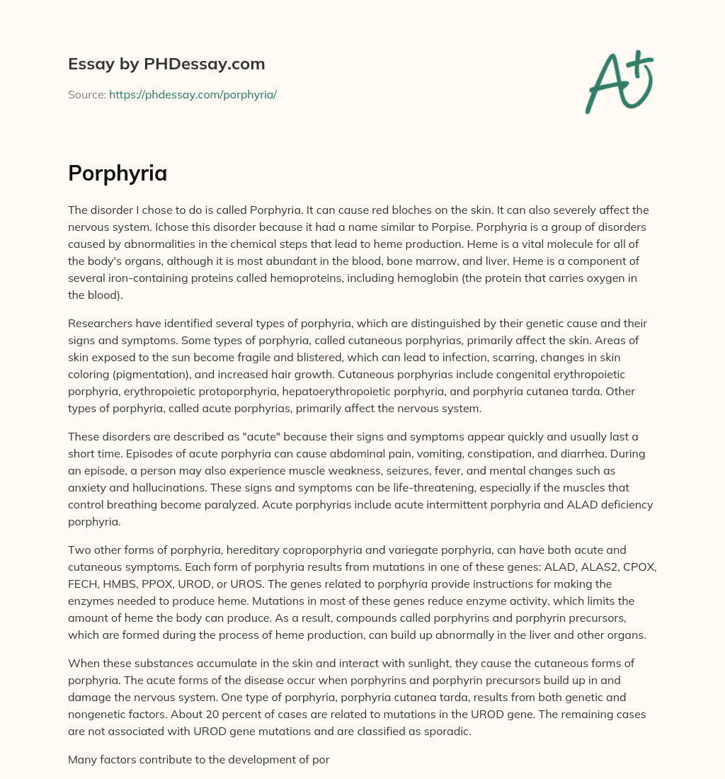 Porphyria essay