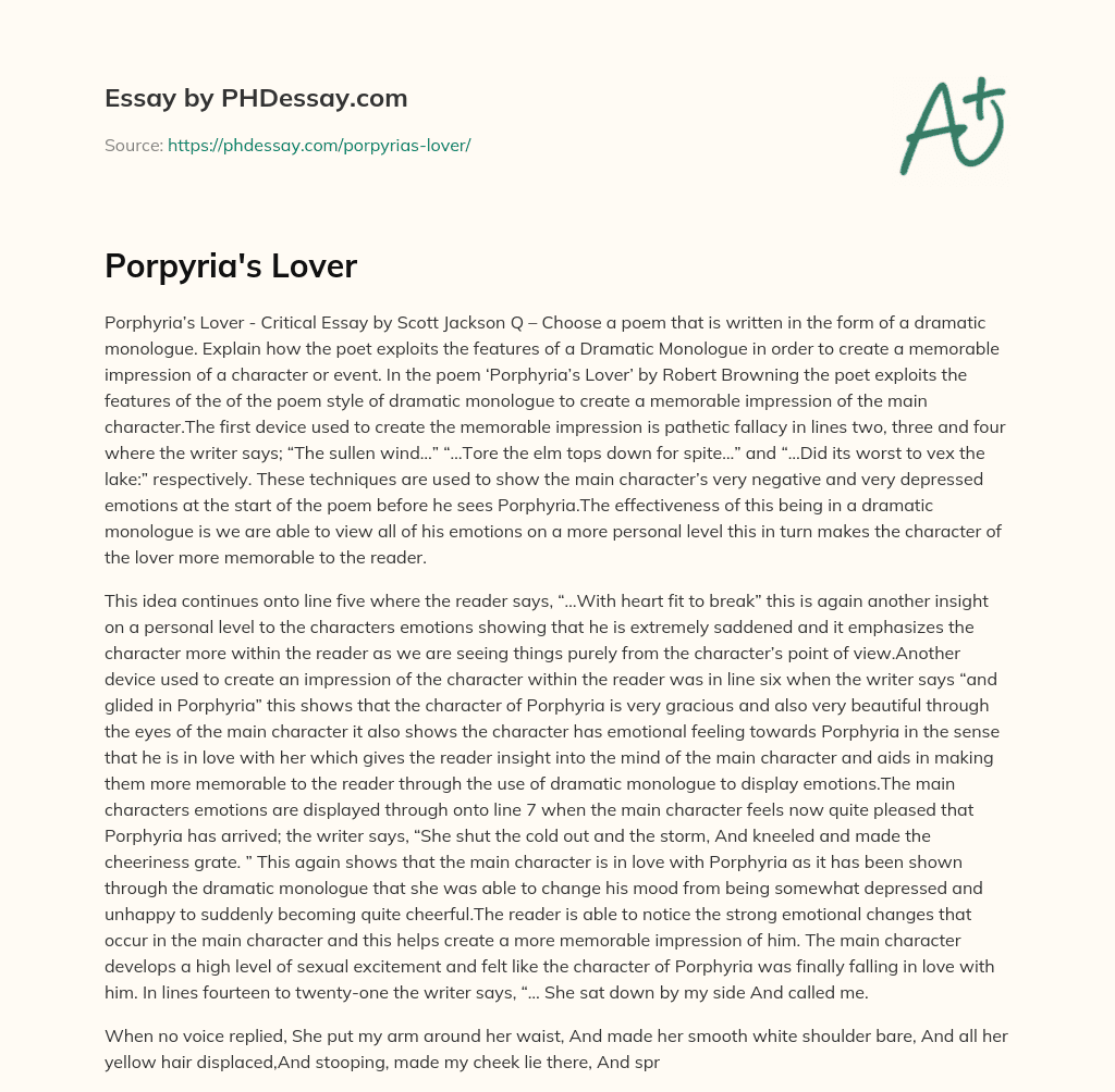 Porpyria’s Lover essay