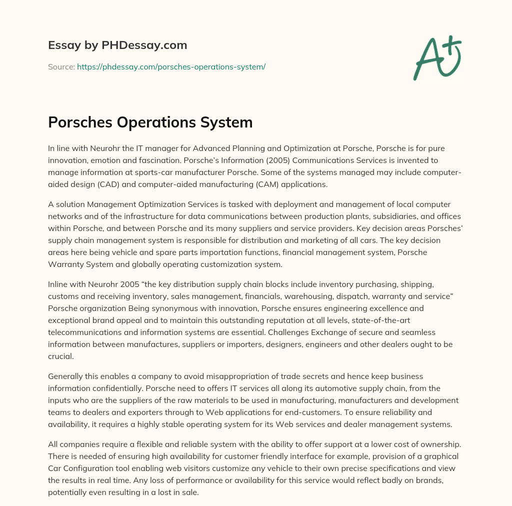 Porsches Operations System essay