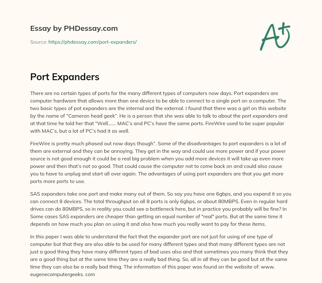 Port Expanders Essay Example (500 Words)