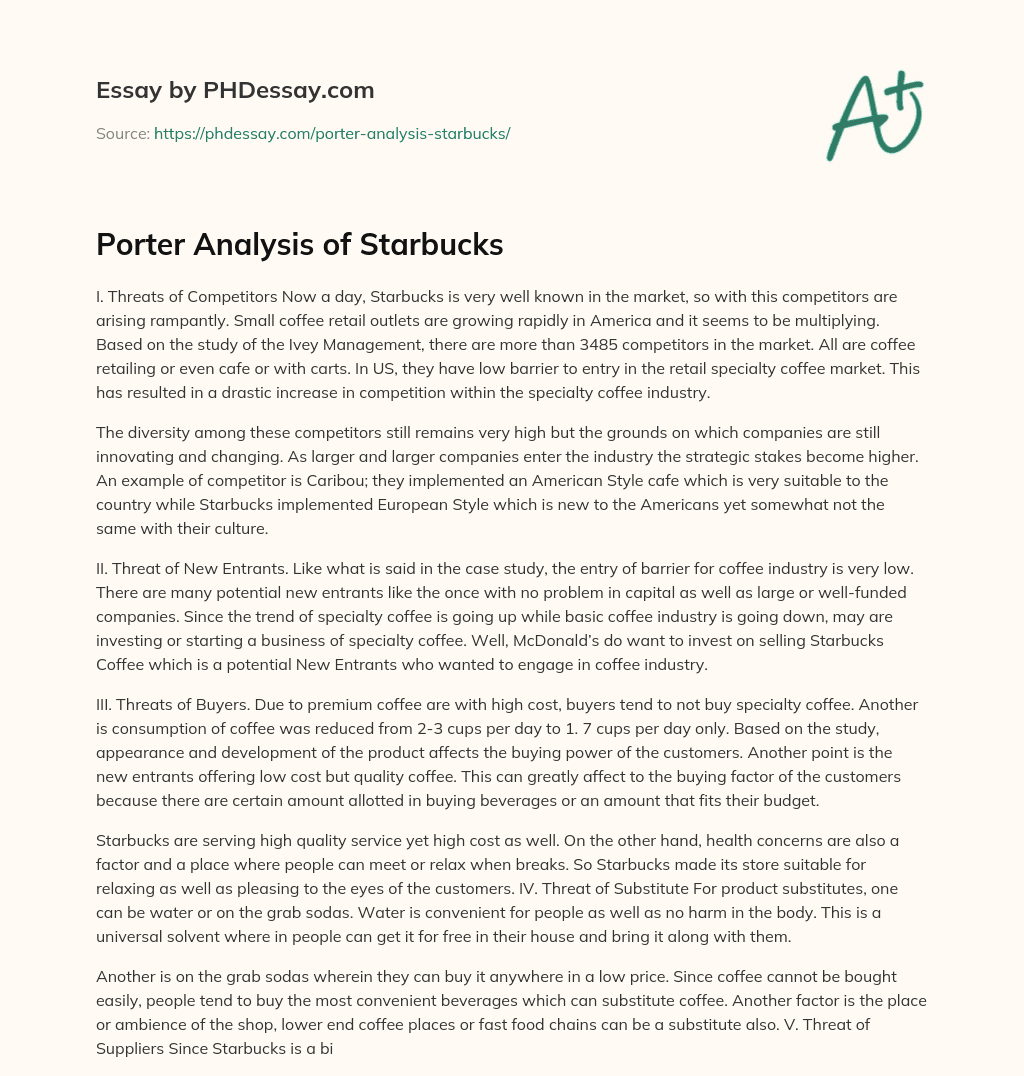 Porter Analysis of Starbucks essay