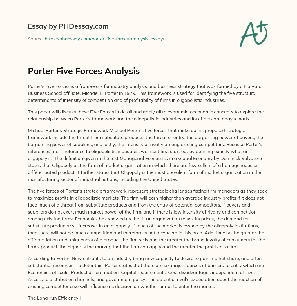 Porter Five Forces Analysis essay