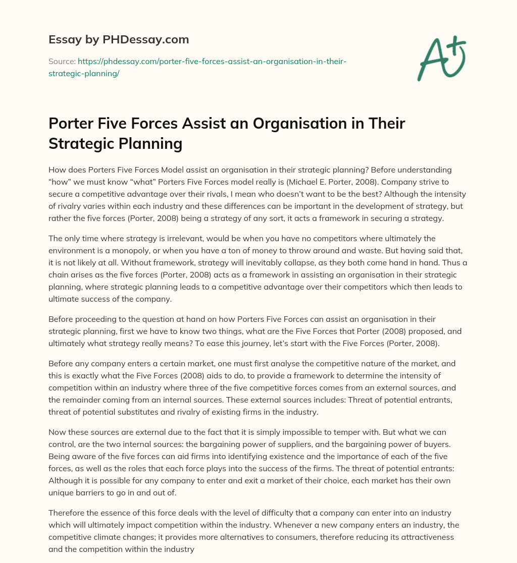 Porter Five Forces Assist an Organisation in Their Strategic Planning essay