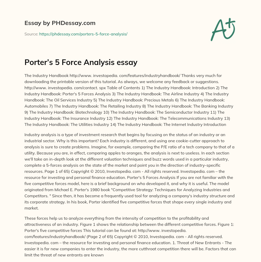 Porter’s 5 Force Analysis essay essay