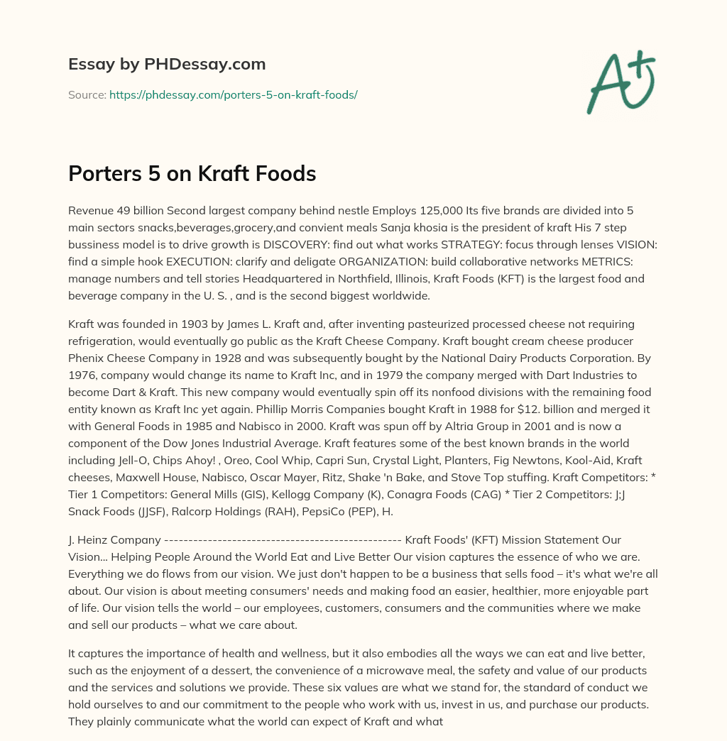 Porters 5 on Kraft Foods essay
