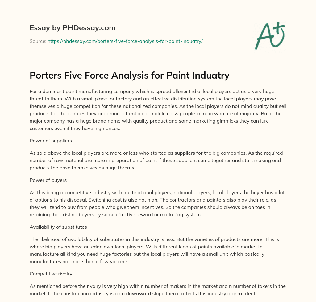 Porters Five Force Analysis for Paint Induatry essay