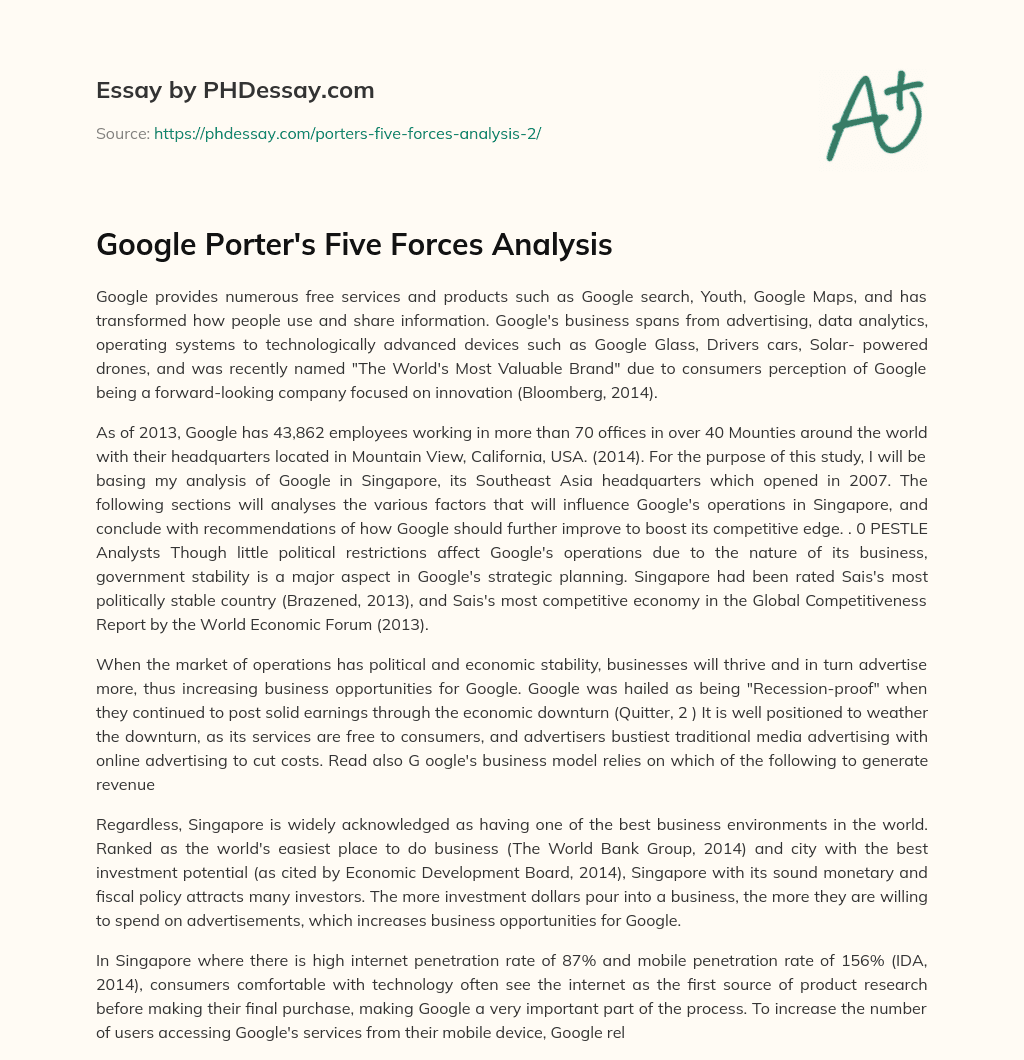 Google Porter’s Five Forces Analysis essay