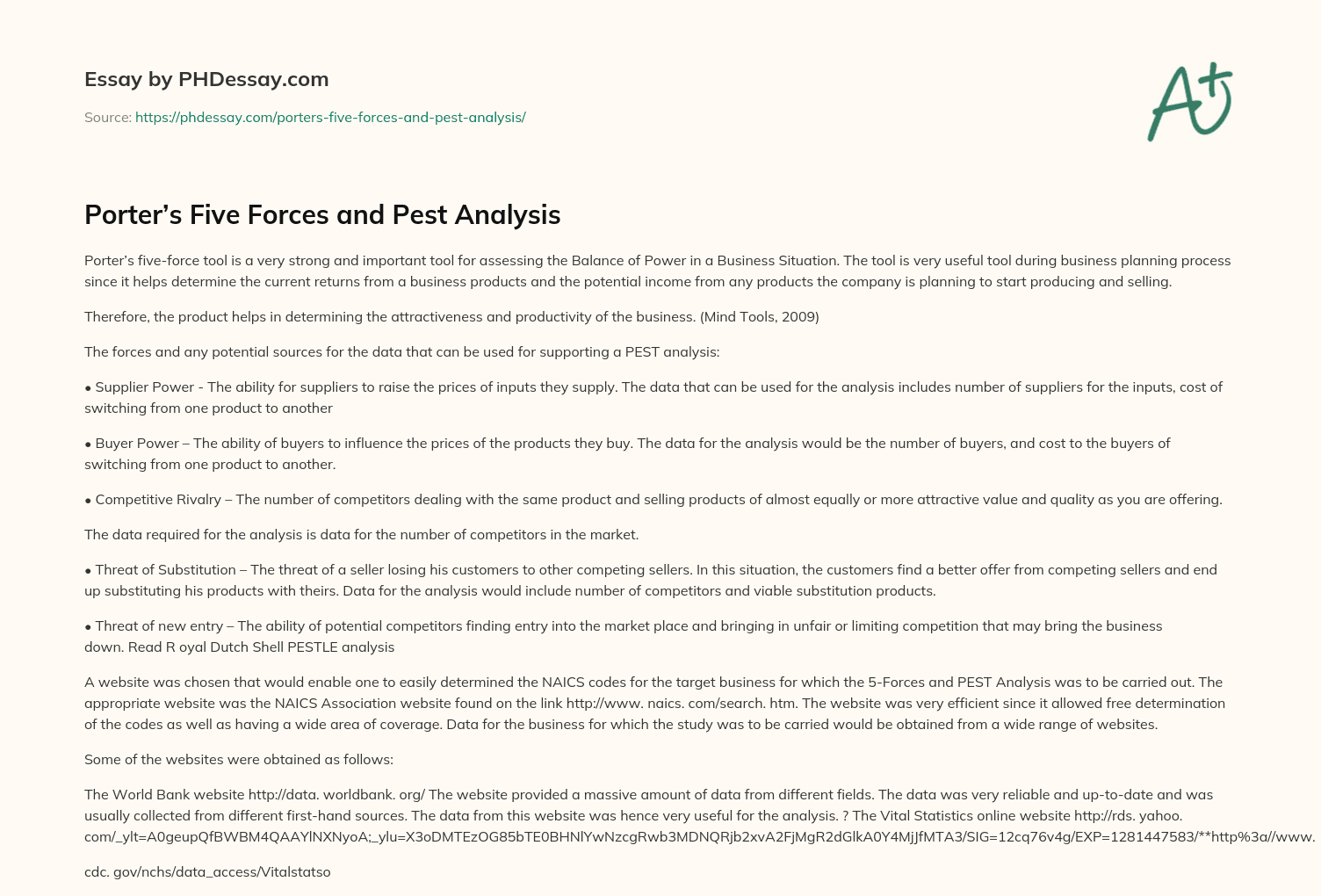 Porter’s Five Forces and Pest Analysis essay