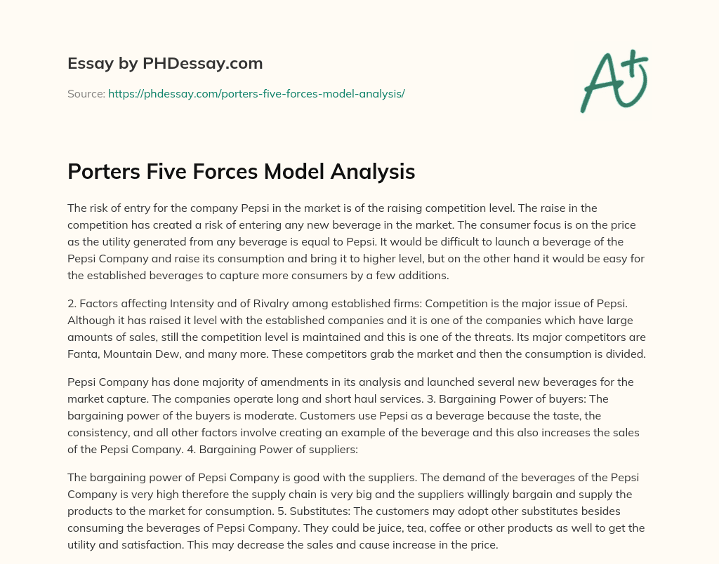 Porters Five Forces Model Analysis essay