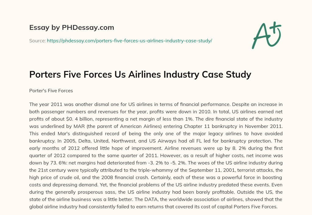 Porters Five Forces Us Airlines Industry Case Study essay