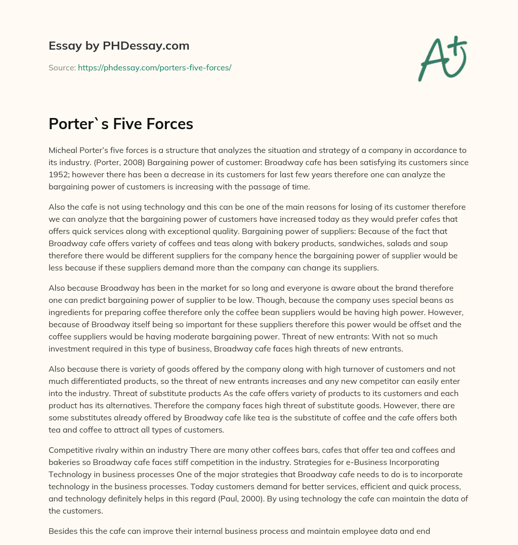 Porter`s Five Forces essay
