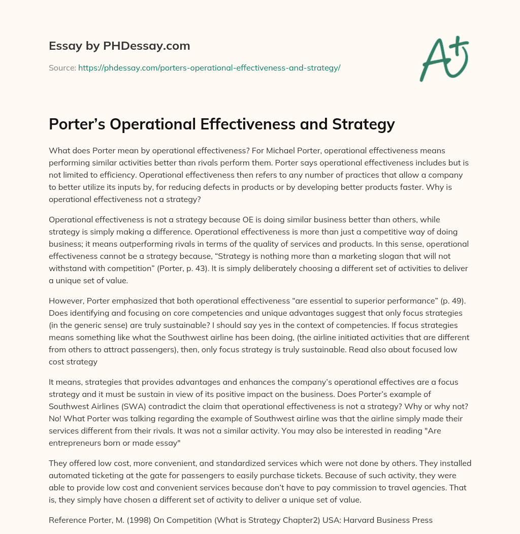 Porter’s Operational Effectiveness and Strategy essay