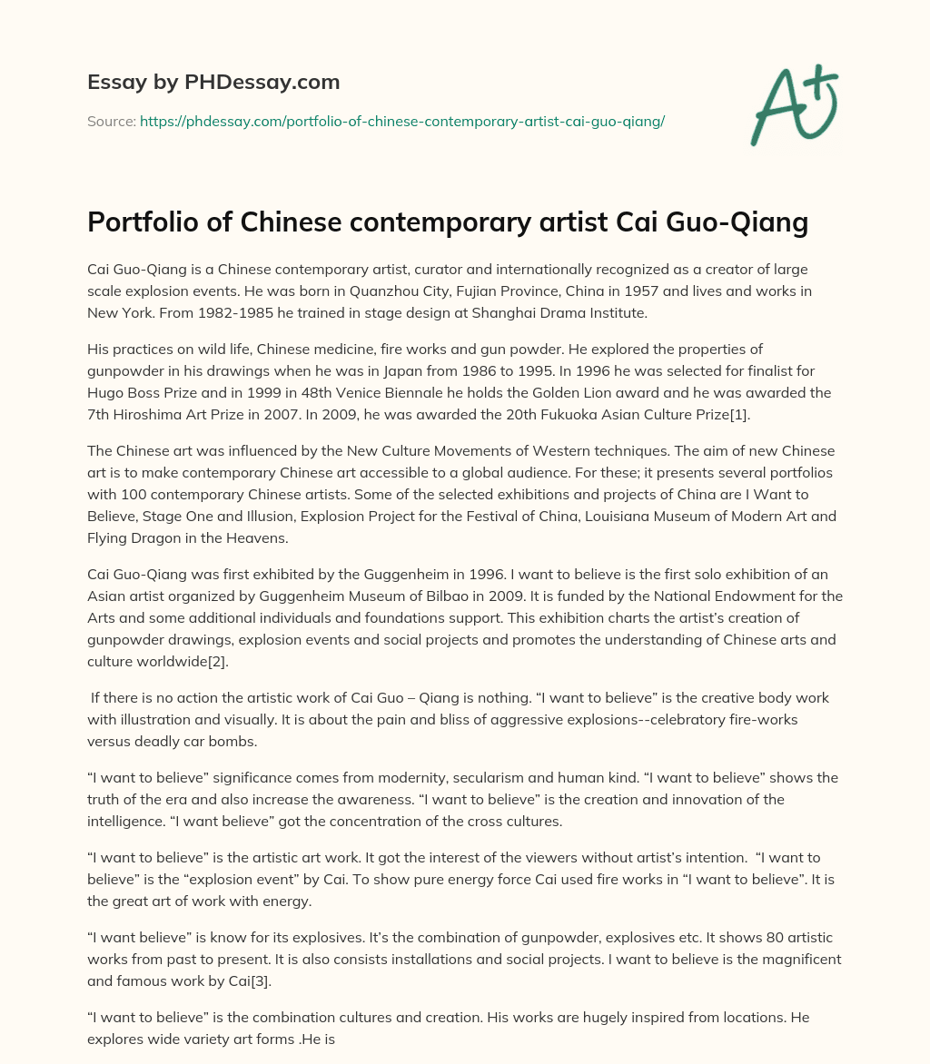 Portfolio of Chinese contemporary artist Cai Guo-Qiang essay