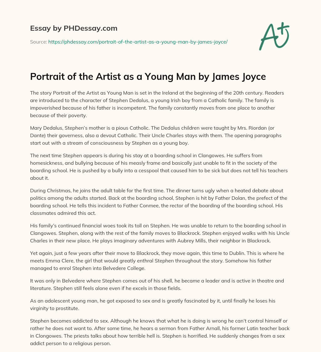 Portrait of the Artist as a Young Man by James Joyce essay
