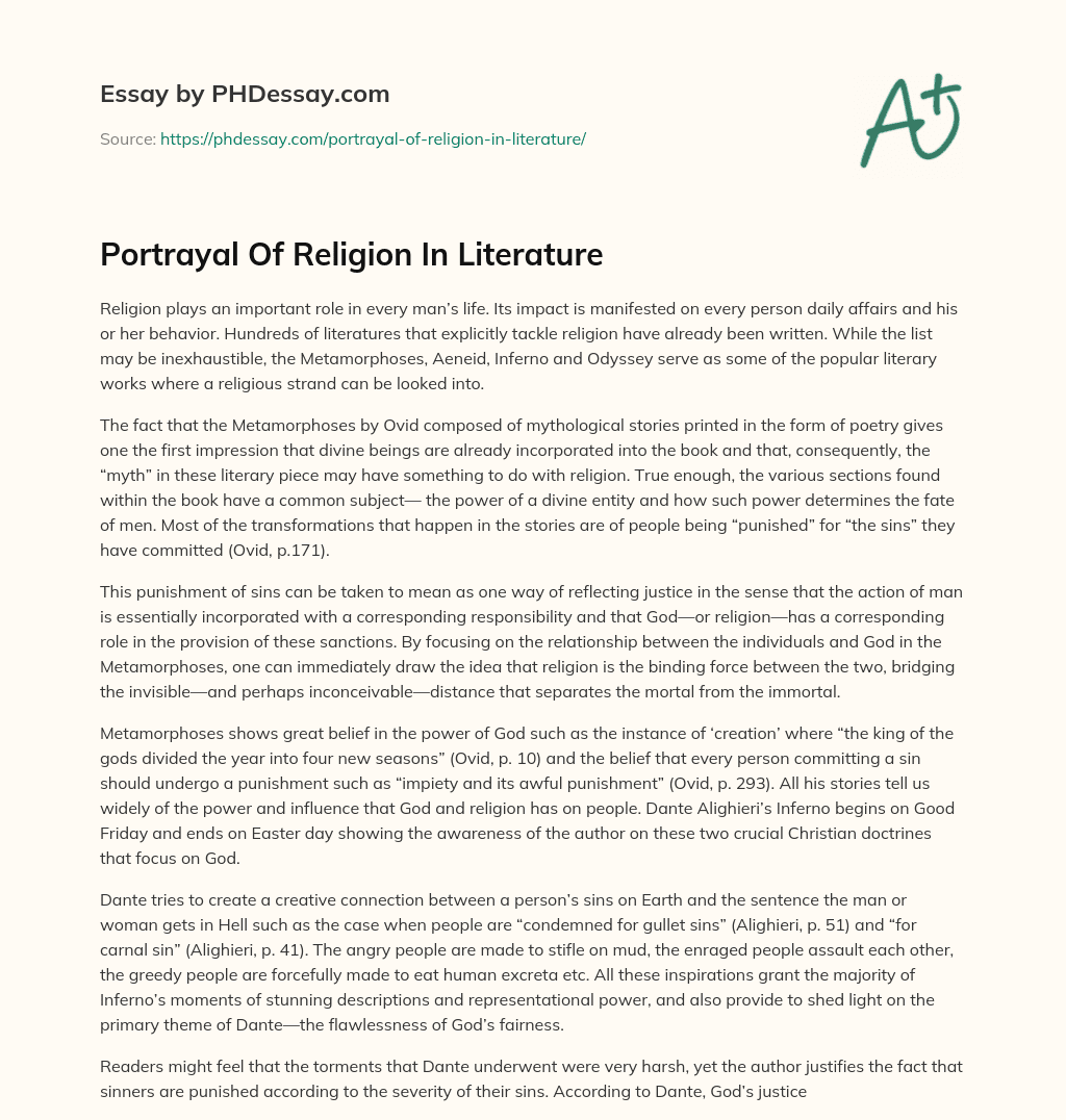Portrayal Of Religion In Literature essay