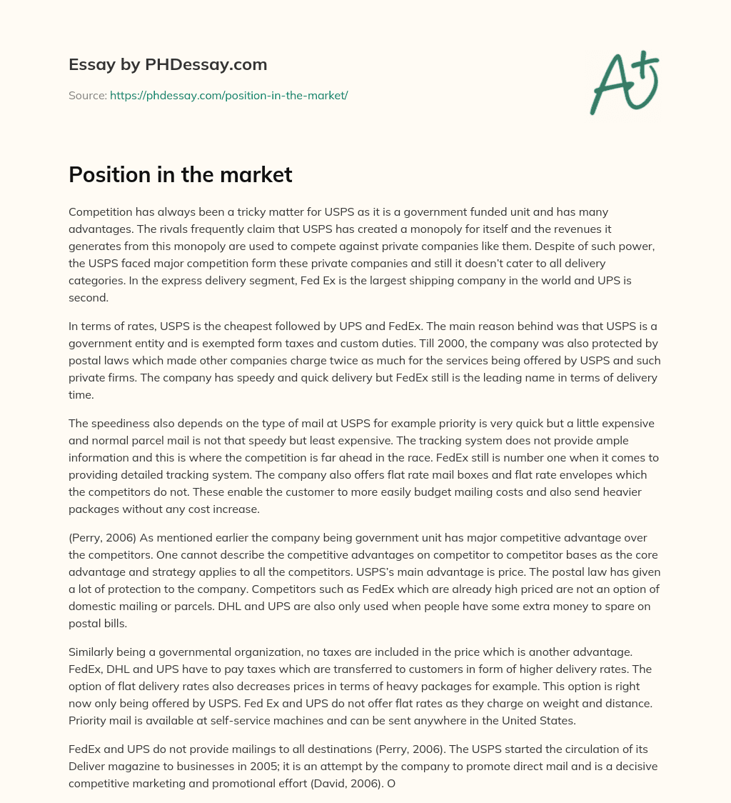 Position in the market essay
