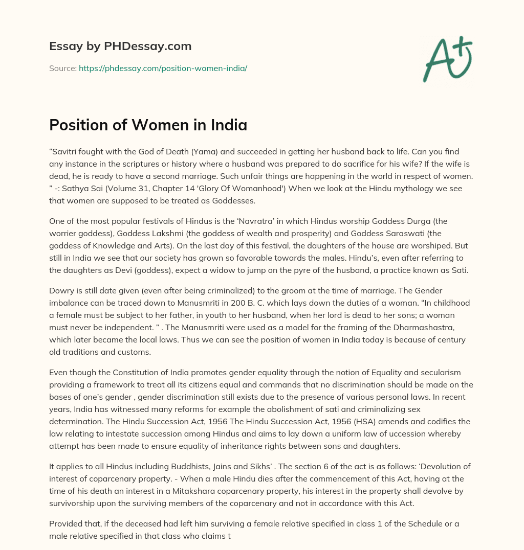 Position of Women in India essay