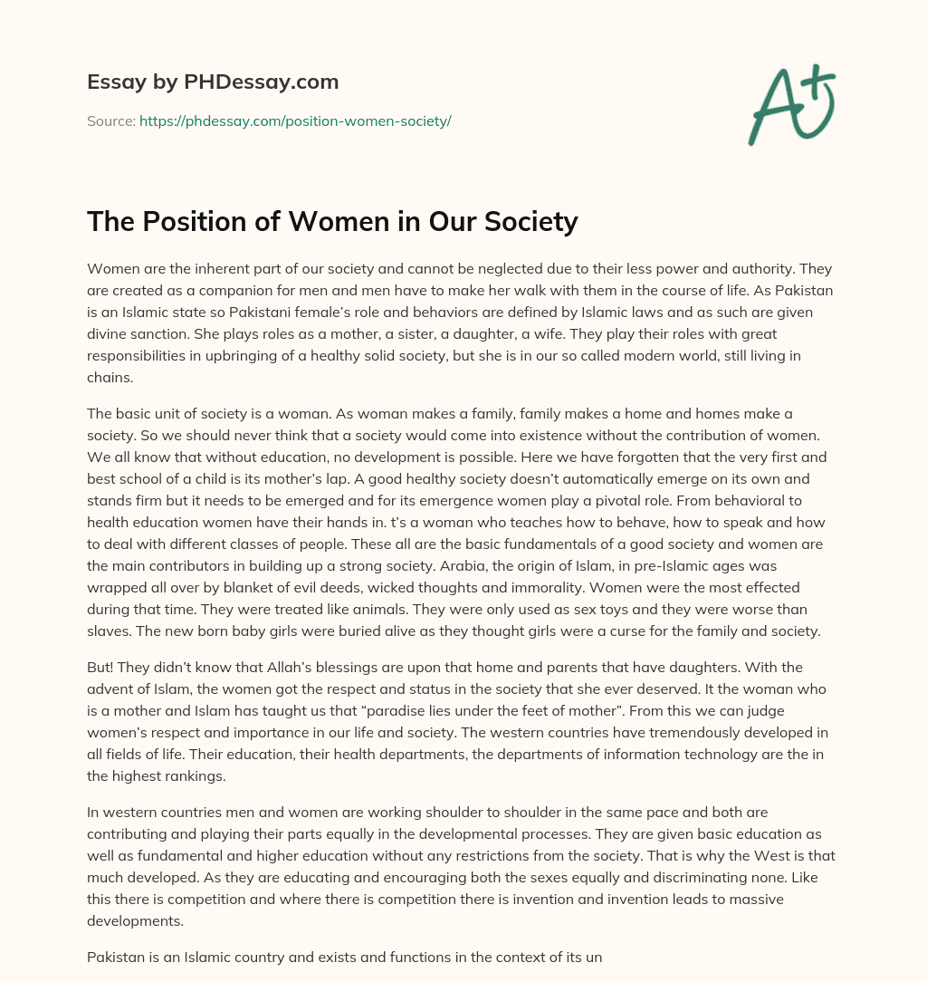 The Position of Women in Our Society essay