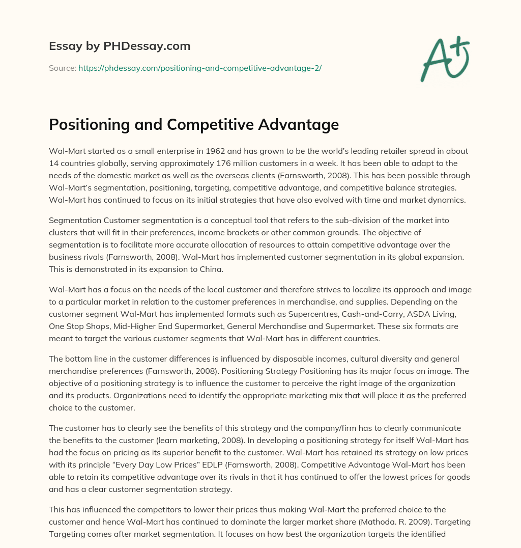 Positioning and Competitive Advantage essay