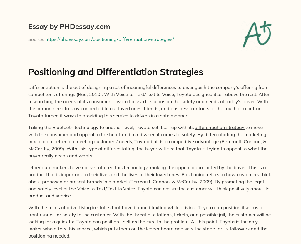 Positioning and Differentiation Strategies essay