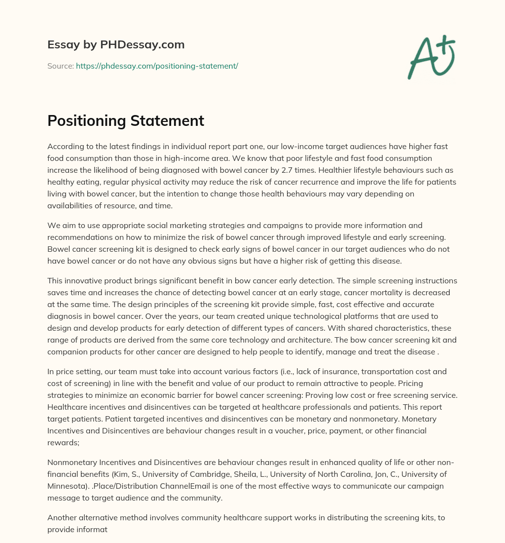 Positioning Statement essay