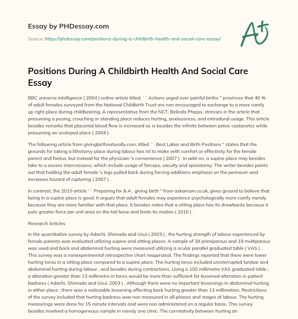 Positions During A Childbirth Health And Social Care Essay essay