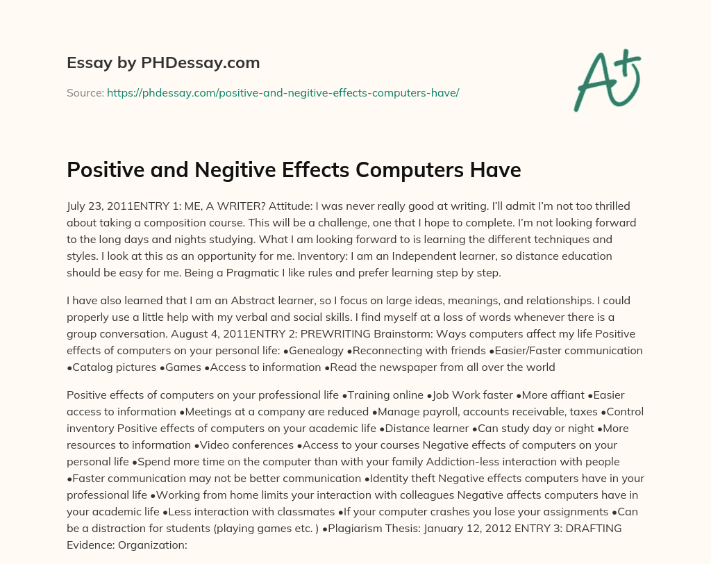 Positive and Negitive Effects Computers Have (300 Words)