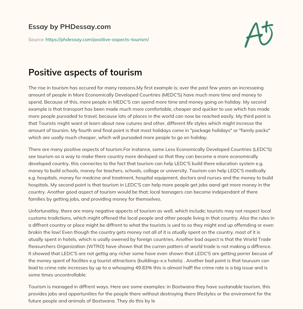 Positive aspects of tourism essay